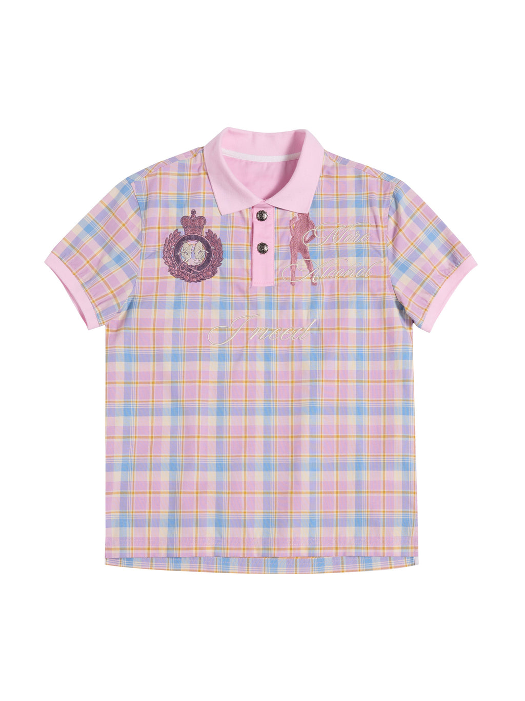 "Dance Floor High" Pink Plaid Embroidered Printed Polo Shirt