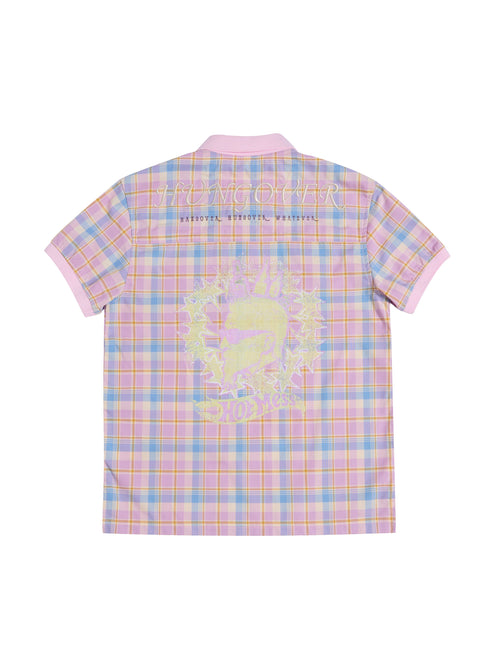 "Dance Floor High" Pink Plaid Embroidered Printed Polo Shirt