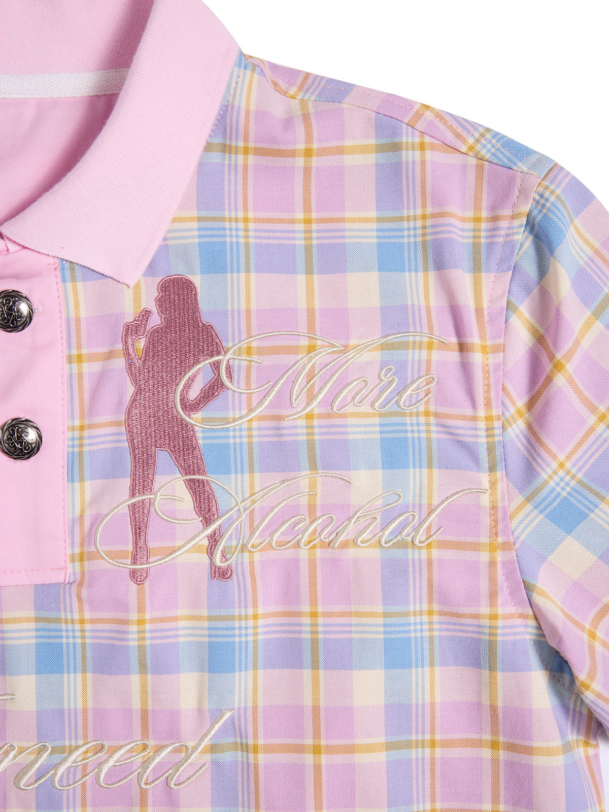 "Dance Floor High" Pink Plaid Embroidered Printed Polo Shirt