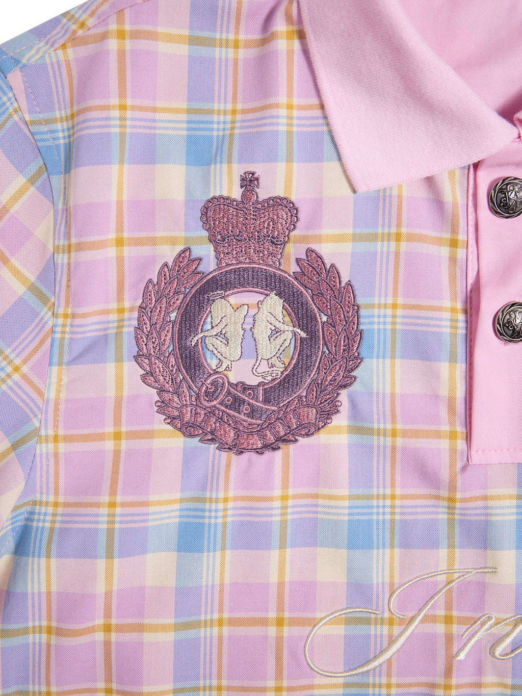 "Dance Floor High" Pink Plaid Embroidered Printed Polo Shirt