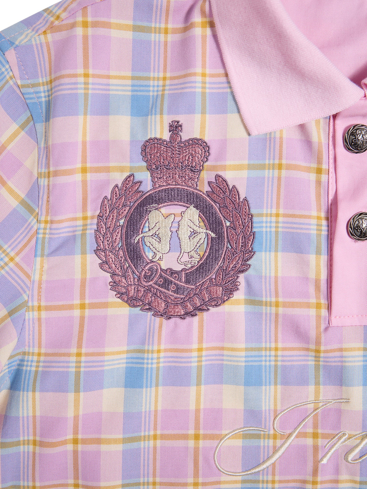 "Dance Floor High" Pink Plaid Embroidered Printed Polo Shirt